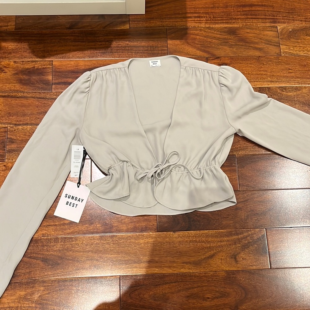 Ariztia Tie front Grey Blouse